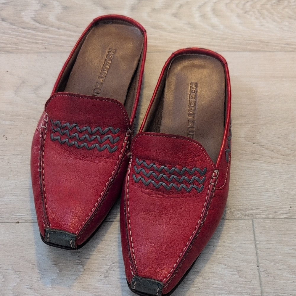 Robert Zur Red Leather Women's Slip-Ons